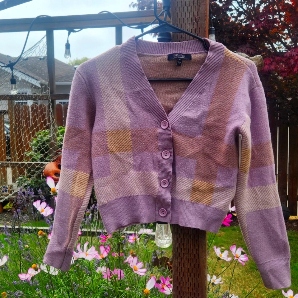 Plaid Pink Tan Sweater